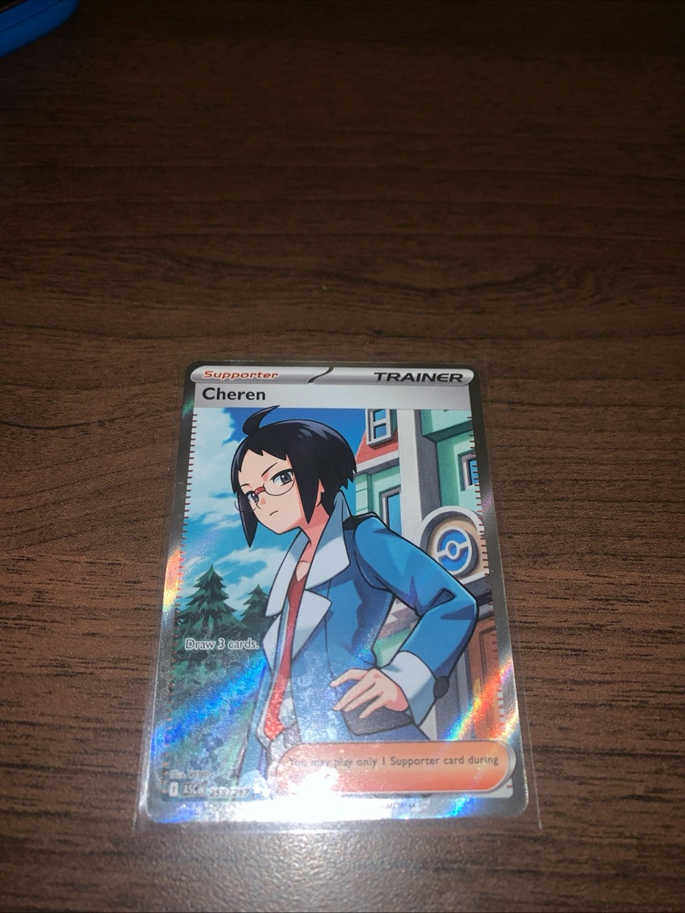 TCG Cheren Trainer Supporter Full Art Holographic Card - Blue